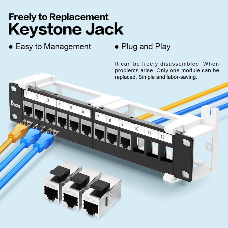 Enmane 12 Port Patch Panel CAT6a Patch Panel (EC Listed) Wall Mount 10 Inch Bracket Included for Cat6, Cat5e, Cat5 Cabling (1U CAT6a) - Image 5